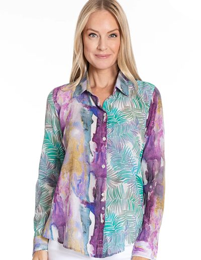 Button Up With Roll Up Tab Sleeve Tropical Palm145