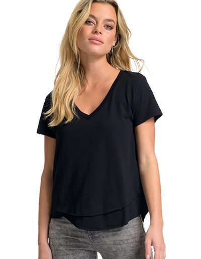 Ava V-Neck Mock Layer T-Shirt Black