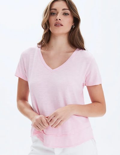 Ava V-Neck Mock Layer T-Shirt Blush