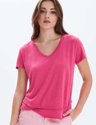 Ava V-Neck Mock Layer T-Shirt Strawberry Pink